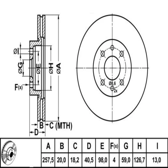 FREN DISK ON HAVA KANALLI 257-4 ( FIAT: ALBEA PALIO DOBLO FIORINO TEMPRA MAREA 97 - 05 )