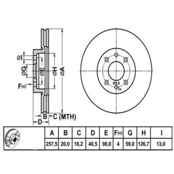 FREN DISK ON HAVA KANALLI "KAPLAMALI" 257-4-(FIAT : ALBEA PALIO DOBLO FIORINO TEMPRA MAREA 20032013 / FIAT : LINEA / FIAT : DOBLO / FIAT : PALIO)