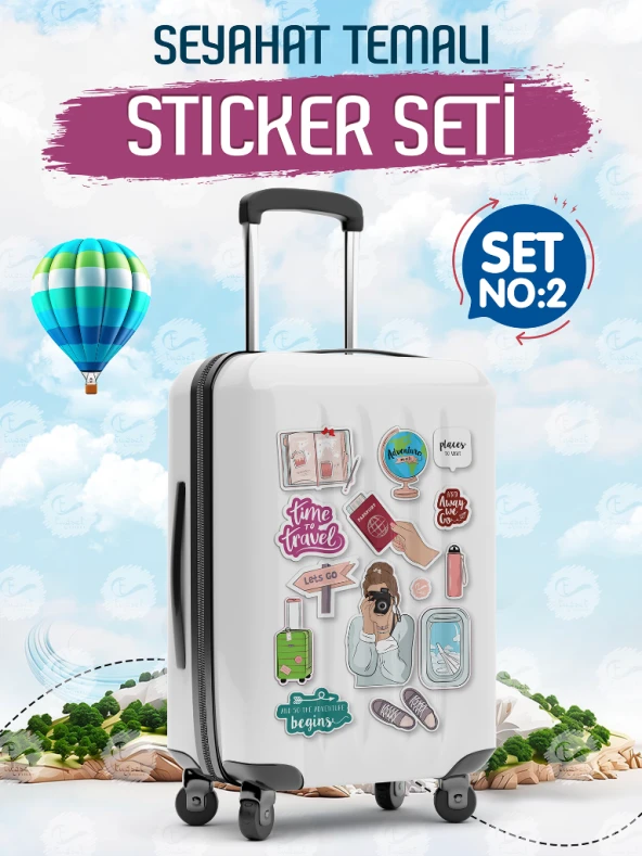 Seyahat Temalı Bavul Sticker Etiket Çıkartma S2 (Laptop Tablet Suluk Telefon Valiz Defter Kitap)-T970