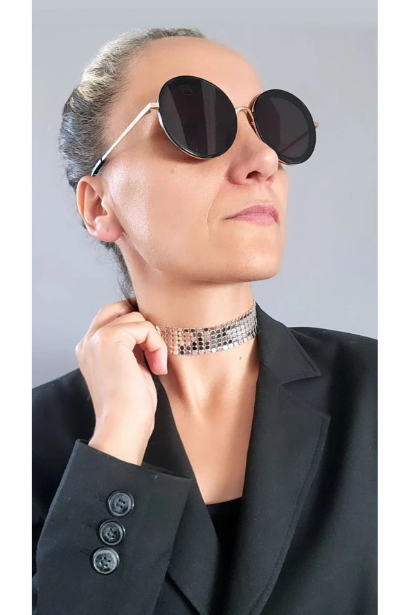 Arpa Pullu Hasır Plaka Yunan Model Choker Silver Gümüş Model Tasma Kolye