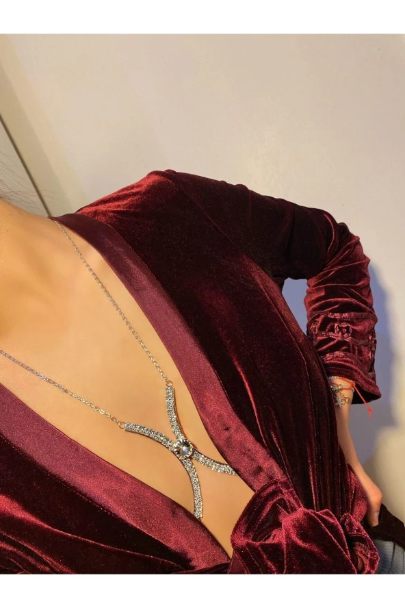 Taşlı Vücut Kolyesi - Göğüs - Sütyen Zincir Braketi ürün görseli