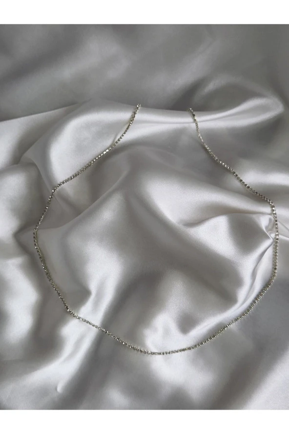 Kristal Taşlı Gümüş Renk Tekli Halka Figürlü Vücut Kolyesi - Aksesuarı - Bel - Zincir - Tasarım - Resim 2