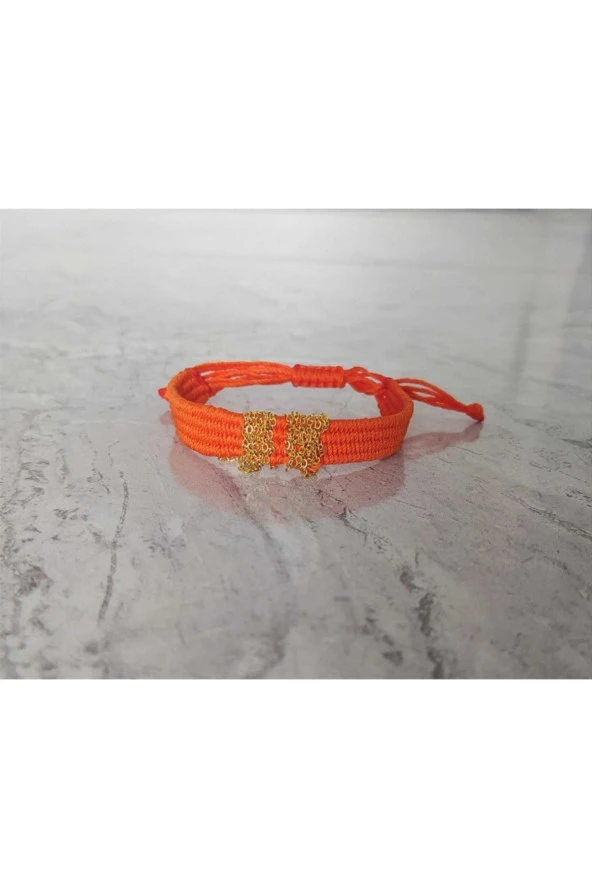 Turuncu Kordon Dokuma Zincir Model Örgü Ip Bileklik - Resim 2