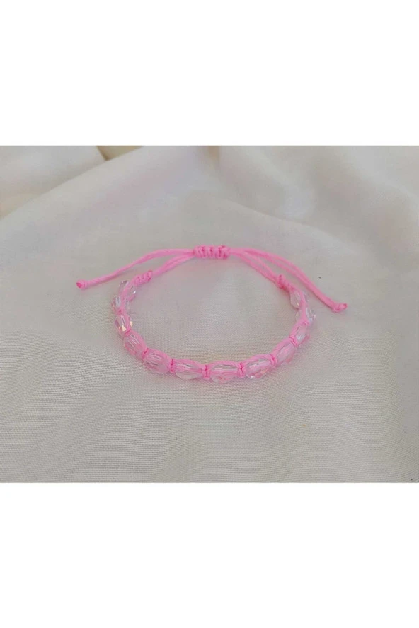 Pembe Kristal Taşlı Makrome Ip Bileklik ürün görseli
