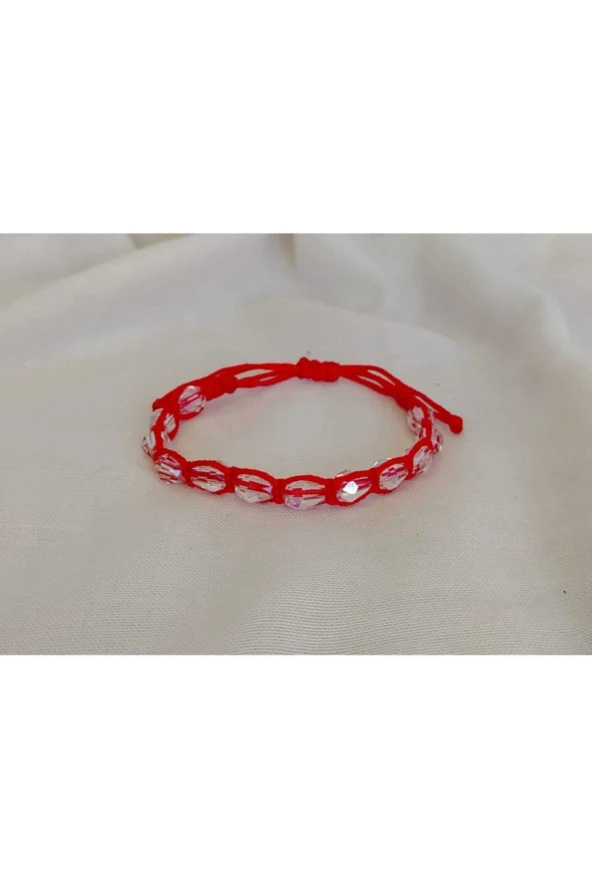 Kırmızı Kristal Taşlı Makrome Ip Bileklik