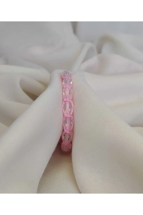 Pembe Kristal Taşlı Makrome Ip Bileklik - Resim 2