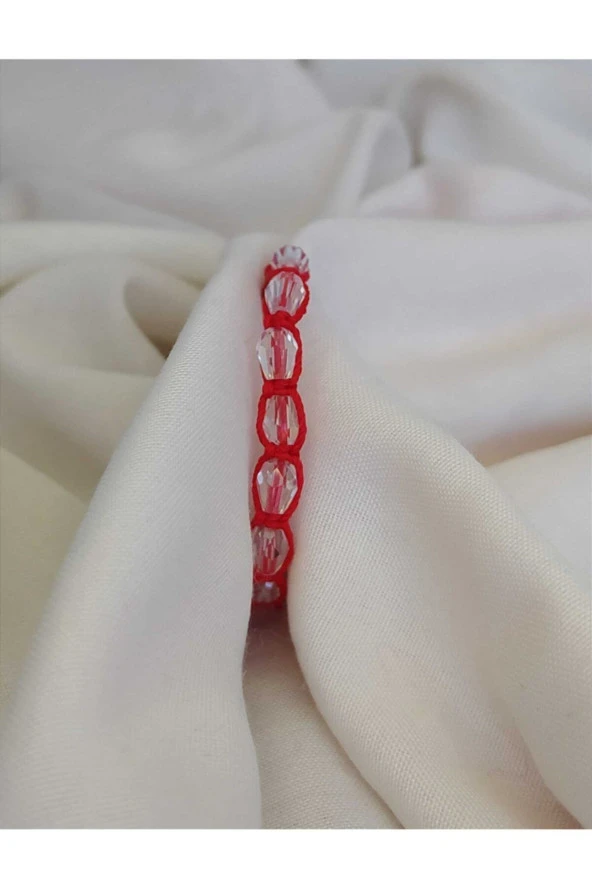 Kırmızı Kristal Taşlı Makrome Ip Bileklik - 2