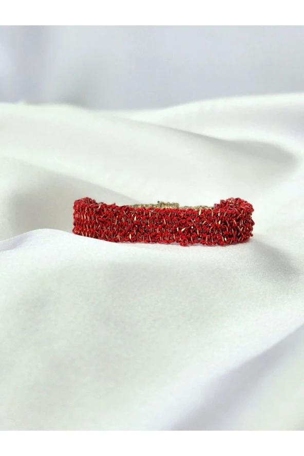 Kırmızı Zincir Dokuma Kordon El Yapımı Otantik Bileklik ürün görseli