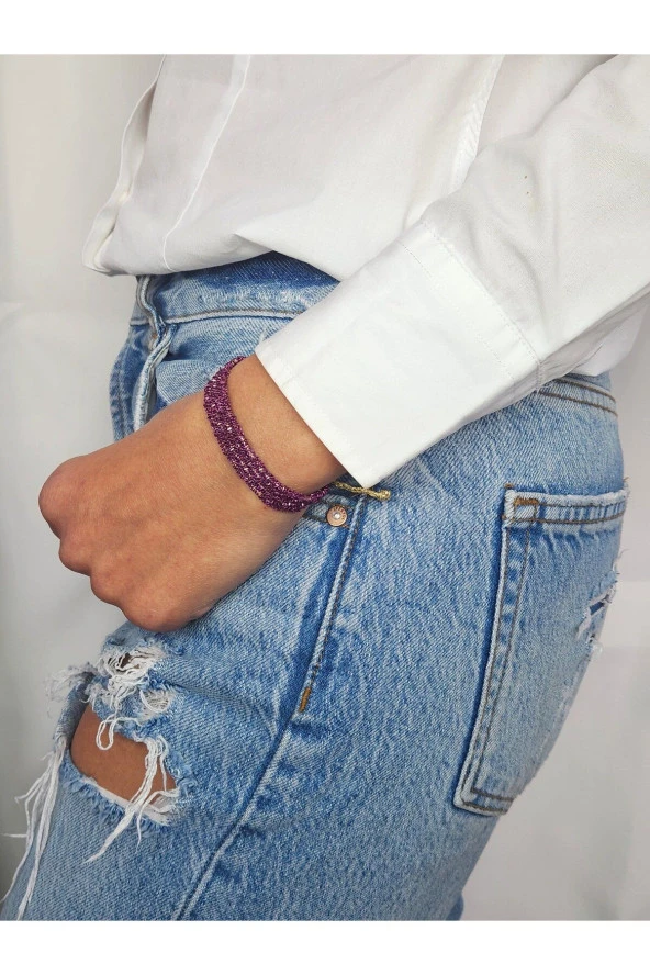 Mor Zincir Dokuma Kordon El Yapımı Otantik Bileklik ürün görseli