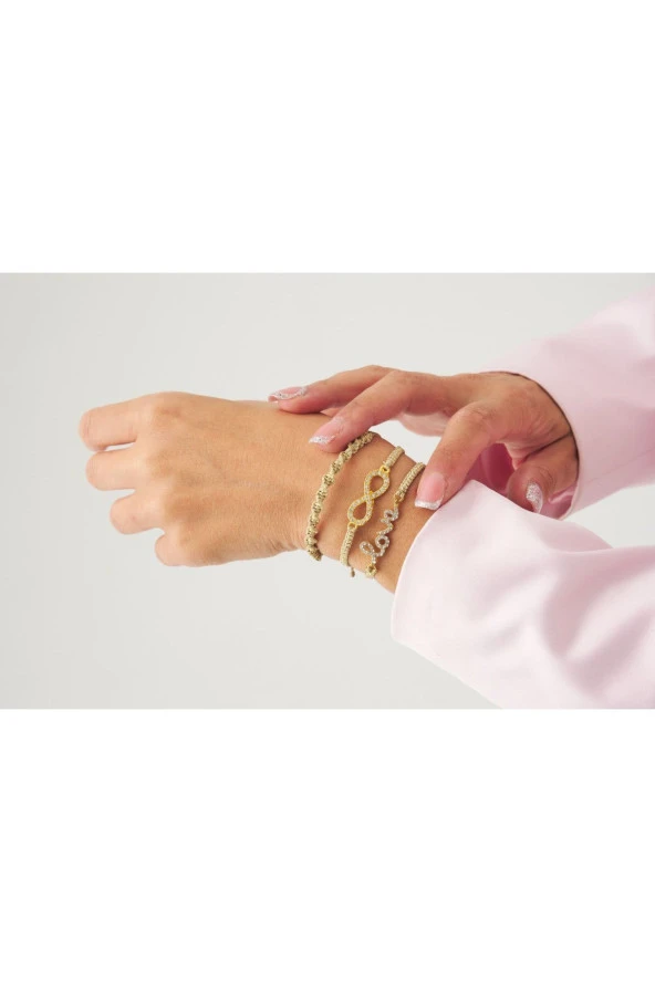 Gold Sonsuzluk - Love - Burgu Örgü Ip Best Friends Bileklik Set Üçlü - 1
