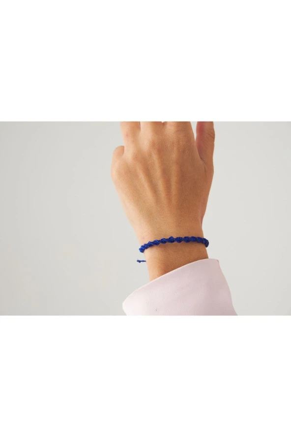 Lacivert Burgu Örgü Ip Best Friends Bileklik - Resim 2