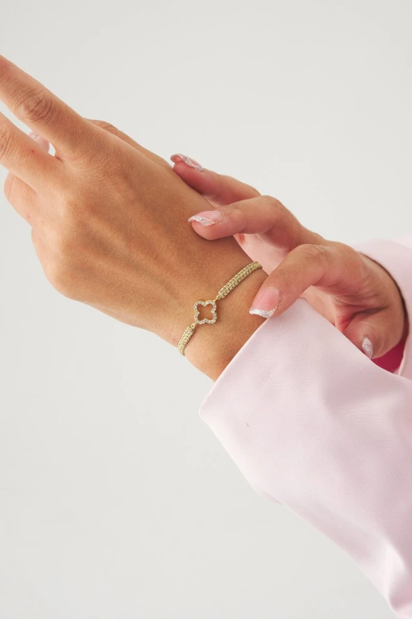 Gold Yonca Örgü Ip Best Friends Bileklik - Resim 2