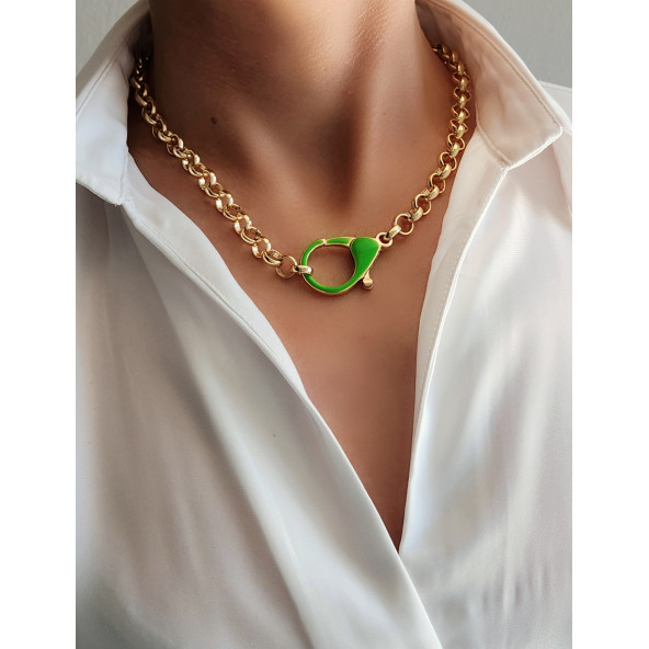 Yeşil Neon Renkli Gold Zincir Kolye - 3