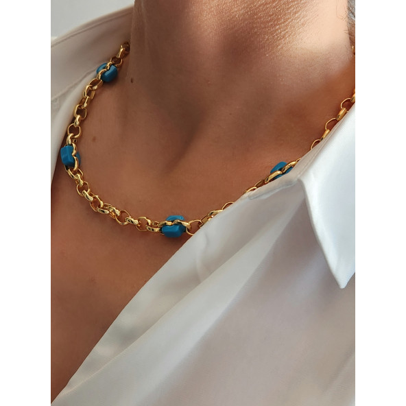 Nazar Boncuklu Gold Renkli Zincir Kolye - 2