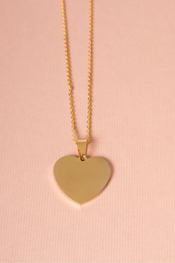 Çelik Plaka Gold Renkli Altın Kaplama Çelik Kalp Kolye ürün görseli