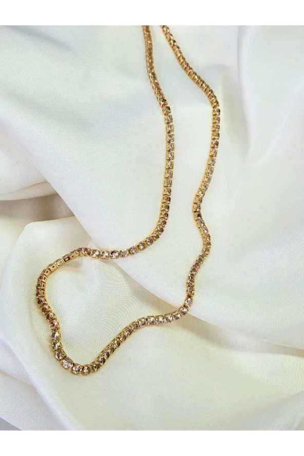 Zirkon Taşlı Su Yolu Uzun 72cm Gold Renk Kolye - Resim 2