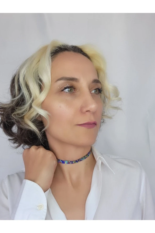 Renkli Dısco Işıltılı Choker Tasma Kolye