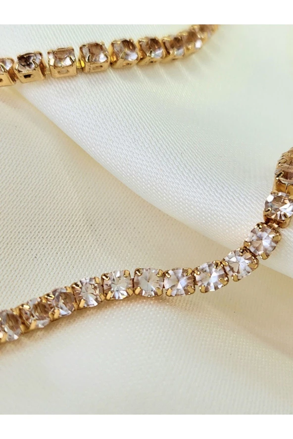 Zirkon Taşlı Su Yolu Uzun 72cm Gold Renk Kolye - Resim 3