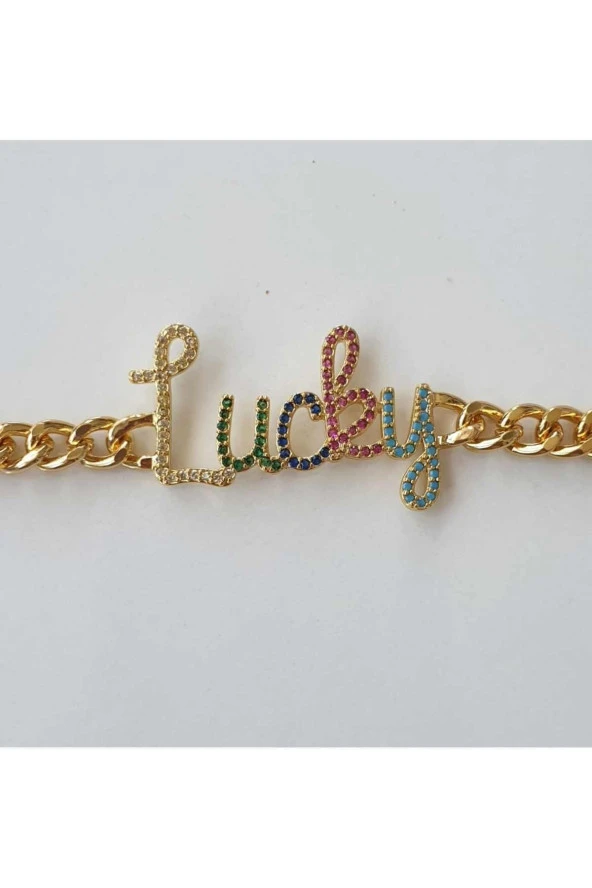Scritto Lucky Şans Yazılı Gold Bileklik - Resim 2