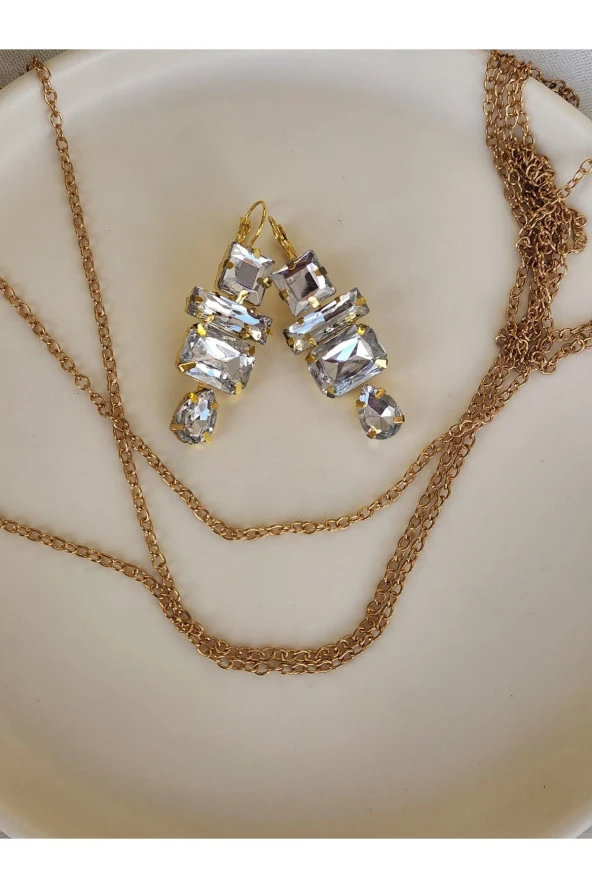 4'lü Kare Dikdörtgen Damla Model Küpe - Resim 3