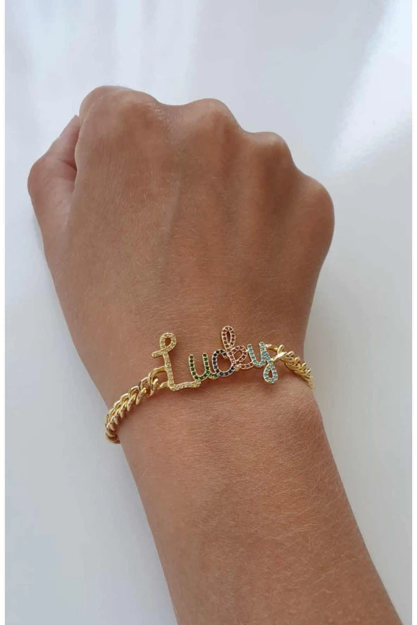 Scritto Lucky Şans Yazılı Gold Bileklik - Resim 3
