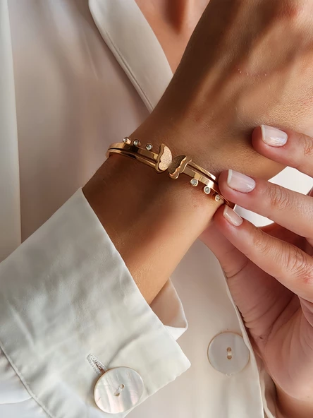 316 L Çelik Kelebek Rose Renkli Kelepçe Bileklik ürün görseli