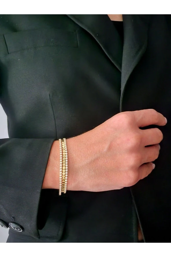 Su Yolu Arpa Model Zirkon Taşlı Saat Yanına Altın Kaplama Gold Renk Çelik Bileklik