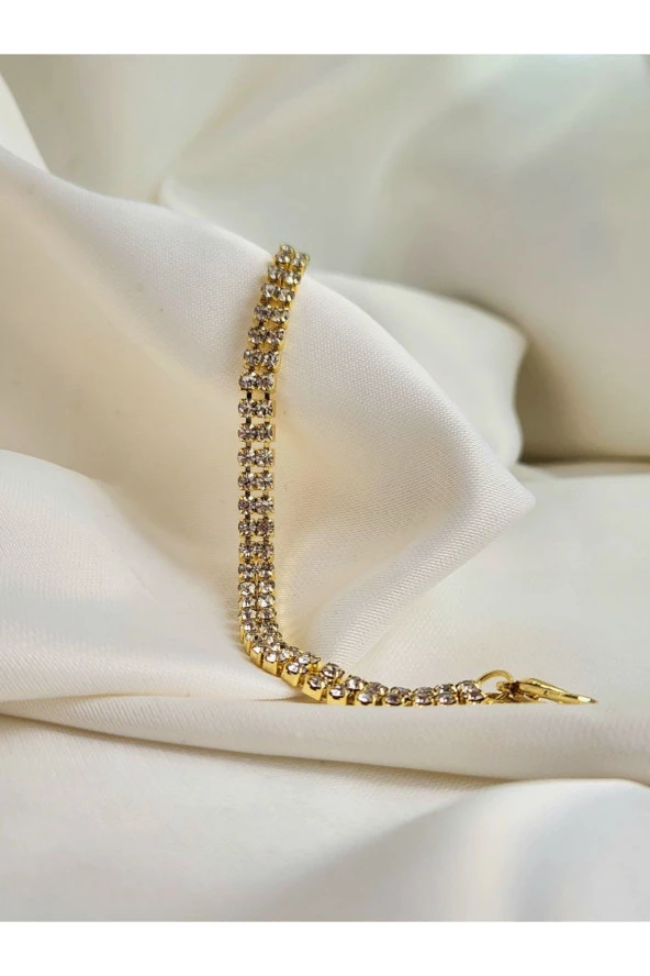 İki Sıralı Kristal Su Yolu Altın Kaplama Gold Renk Bileklk ürün görseli