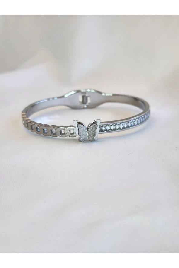 316 L Çelik Kelebek Silver Beyaz Renkli Kelepçe Bileklik ürün görseli