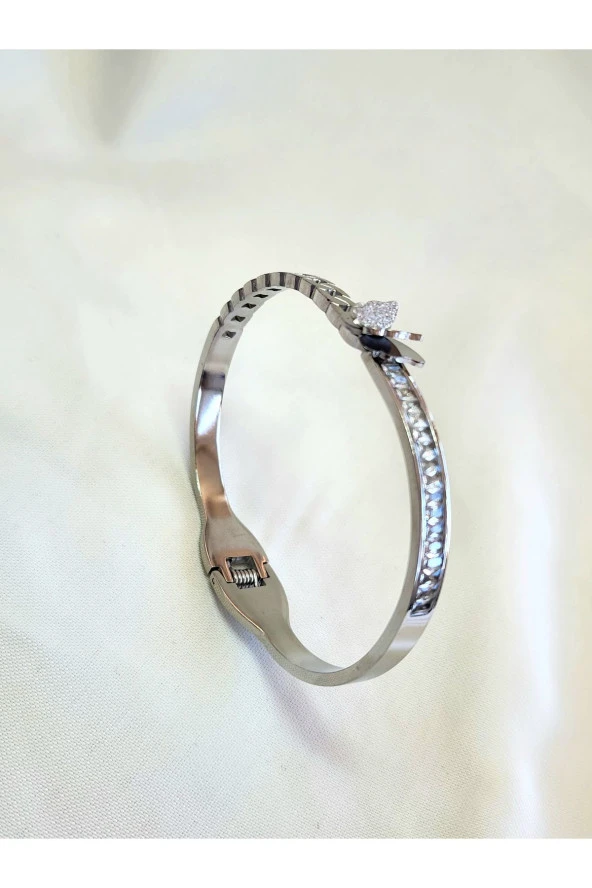 316 L Çelik Kelebek Silver Beyaz Renkli Kelepçe Bileklik - Resim 2