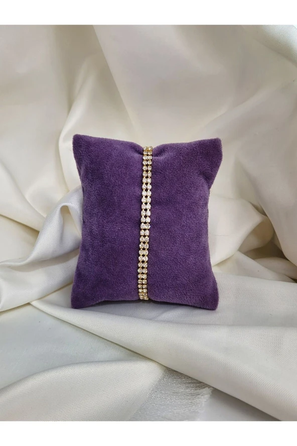 İki Sıralı Kristal Su Yolu Altın Kaplama Gold Renk Bileklk - Resim 3