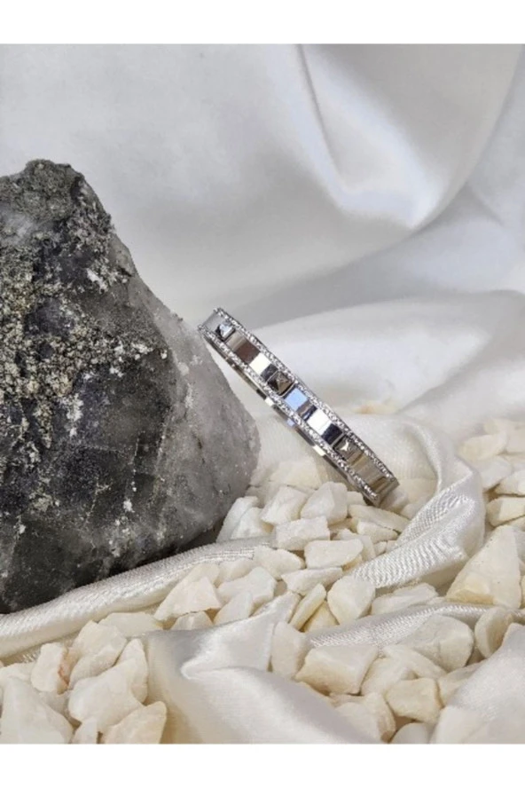 316 L Çelik Zirkon Taşlı Silver Beyaz Renkli Kelepçe Bileklik - 3