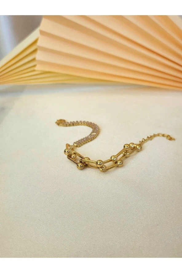 Su Yolu Tiffany Model Altın Kaplma Gold Bileklik - Resim 3