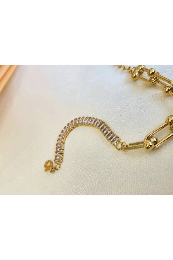 Su Yolu Tiffany Model Altın Kaplma Gold Bileklik - Resim 4