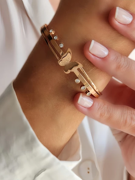 316 L Çelik Kelebek Rose Renkli Kelepçe Bileklik - Resim 2