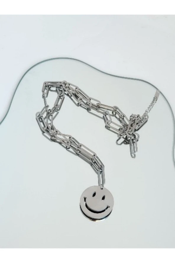 Çelik Gülen Smile Emoji Model Uzun Kolye ürün görseli