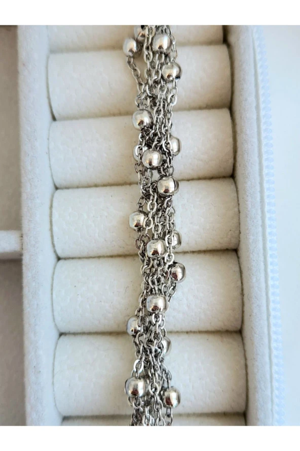 Top Zincir Model Örme Çelik Zincir Uzun Konsept Silver Renk Kolye - Resim 2