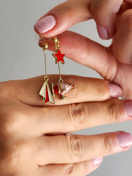 925 Ayar Uzay Yolu Kırmızı Helikopter Küpe ürün görseli