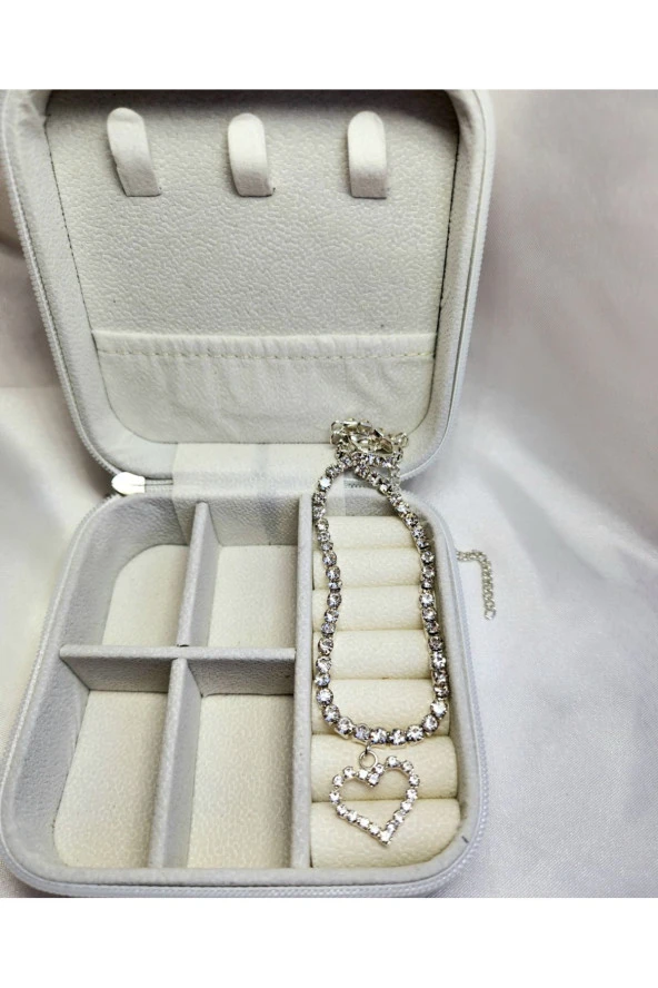 Kristal Taşlı Kalp Love Beyaz Gümüş Renkli Choker Kolye - 1
