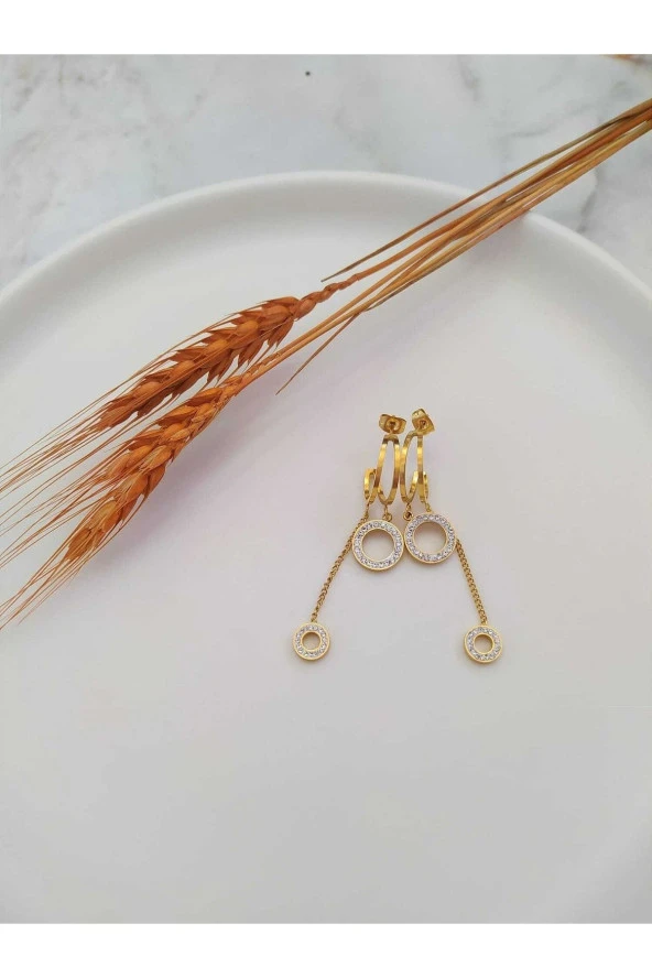 Sallantılı Halka Figürlü Altın Kaplama Çelik Küpe ürün görseli