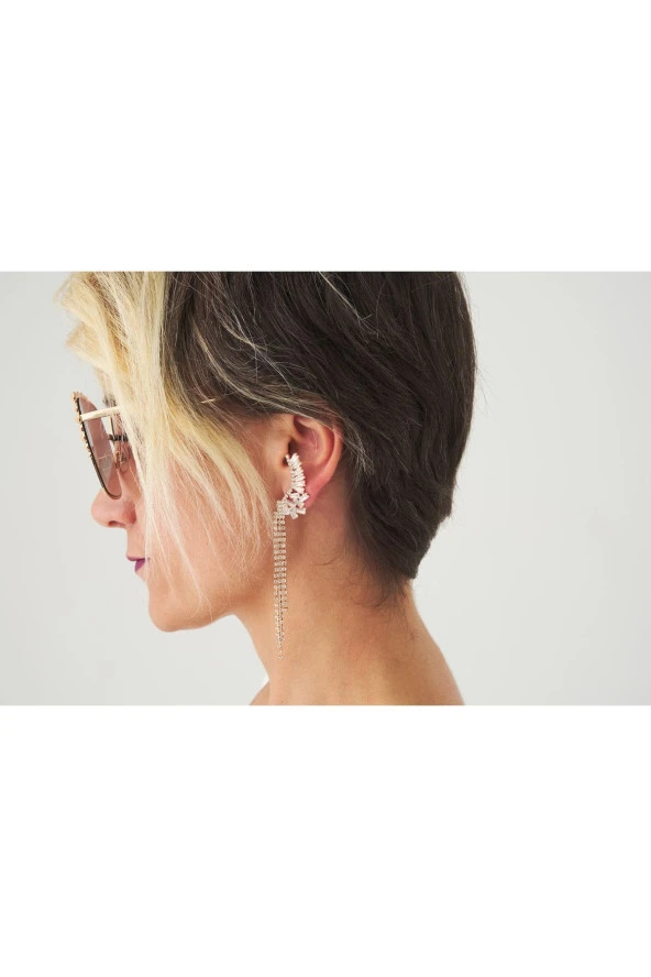 Abiye Altın Kaplama Sallantılı Kulak Küpesi - Resim 2