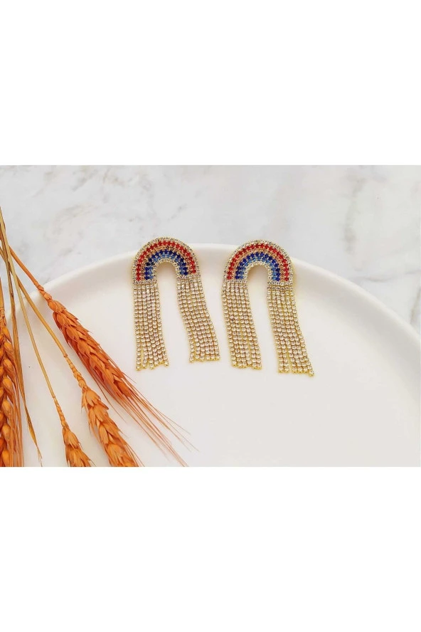 Gökkuşağı Sallantılı Gold Küpe - 1