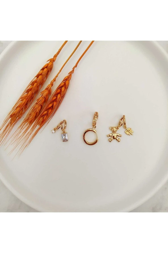 6'lı Ayıcık Figürlü Taşlı Küpe Seti - Resim 2