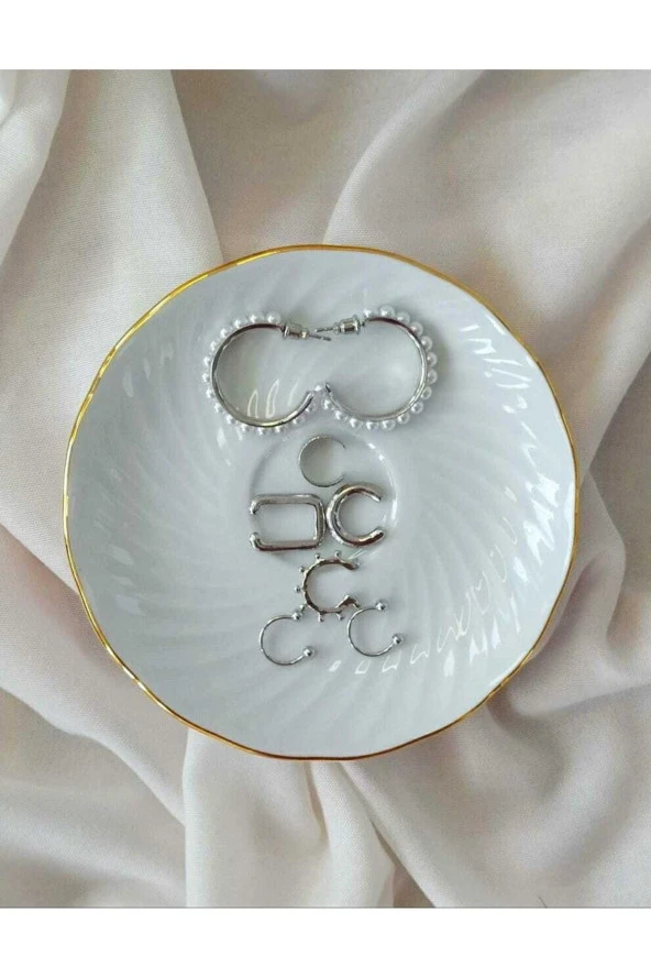 8' Li Incili Gümüş Renkli Küpe Seti - Resim 2