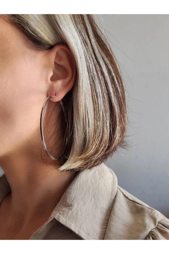 Büyük Halka Çelik Küpe - Resim 3