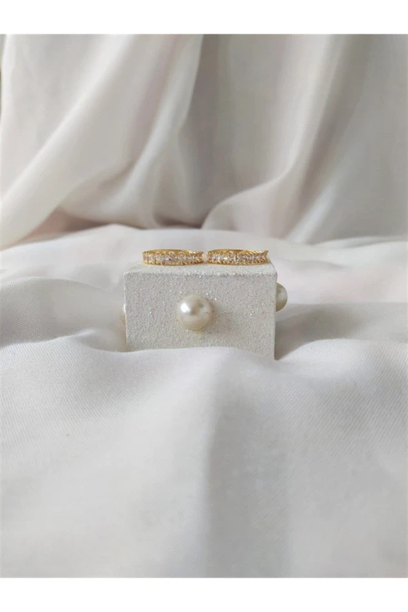 Kırık Baget Zirkon Taşlı Altın Kaplama Çelik Küpe - 2