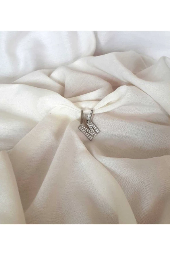 Zirkon Taşlı M Harf Figürlü Çelik Küpe - Resim 2