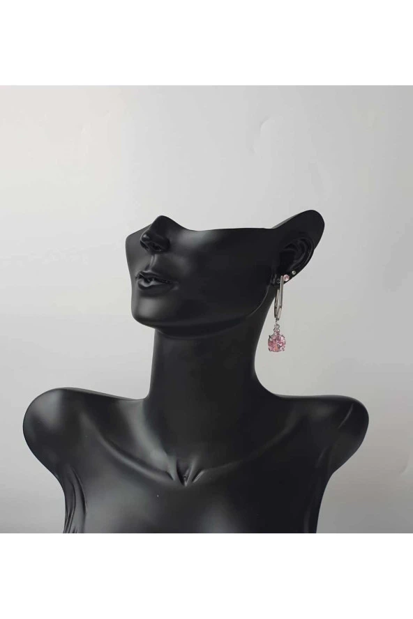 Pembe Taşlı 4'lü Gümüş Renkli Küpe ürün görseli