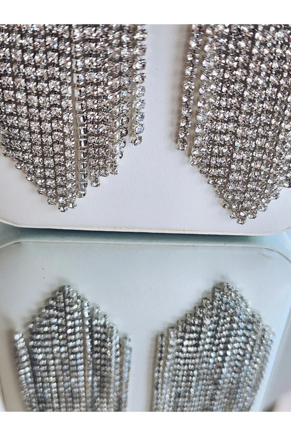 Fenomen Sallantılı Taşlı Gece Abiye Silver Küpe - Resim 2