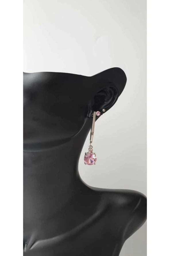 Pembe Taşlı 4'lü Gümüş Renkli Küpe - Resim 4